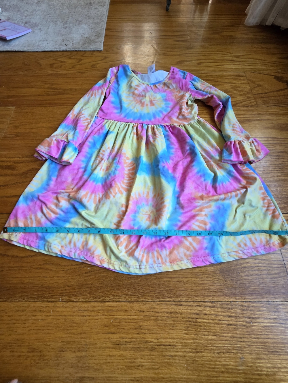 Colorful Tie-Dye Ruffle Sleeve Dress